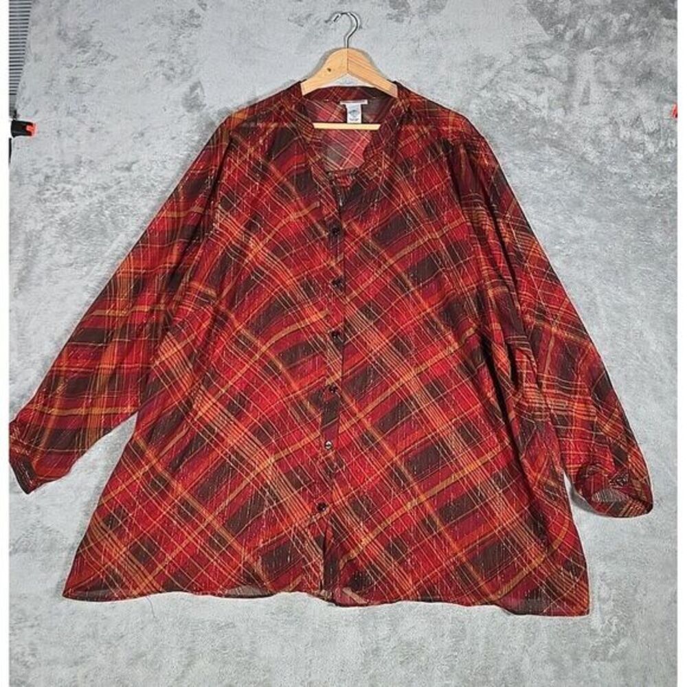 Catherines Shirt Womens 3X Multicolor Semi Sheer Button Up Boho Chic Grandmacore